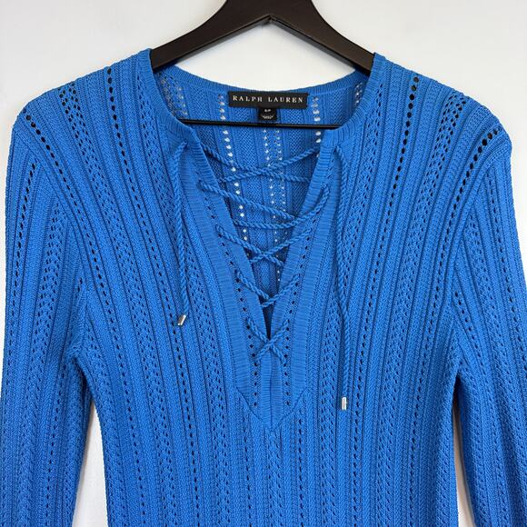 Ralph Lauren Black Label Knit Front Lace-Up Tunic Sweater Blue - Size S - Picture 2 of 9